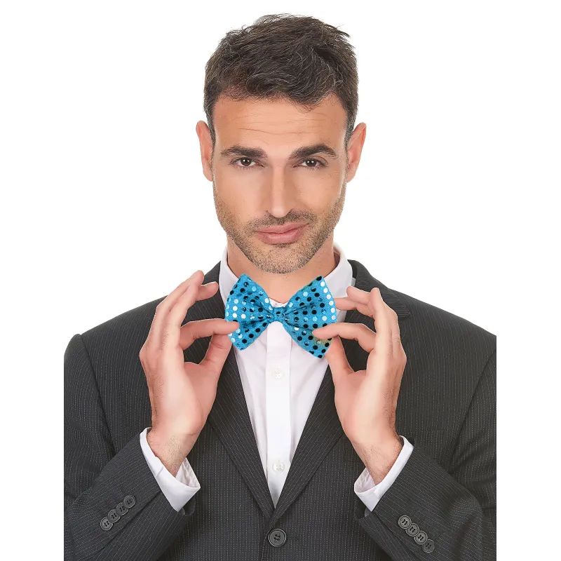Noeud papillon turquoise avec sequins adulte