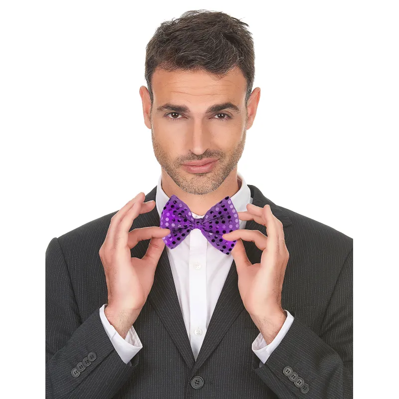 Noeud papillon violet avec sequins adulte