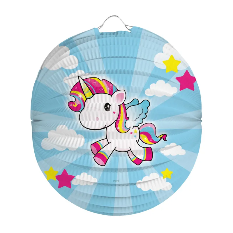 Lanterne en papier Licorne bleue 22 cm