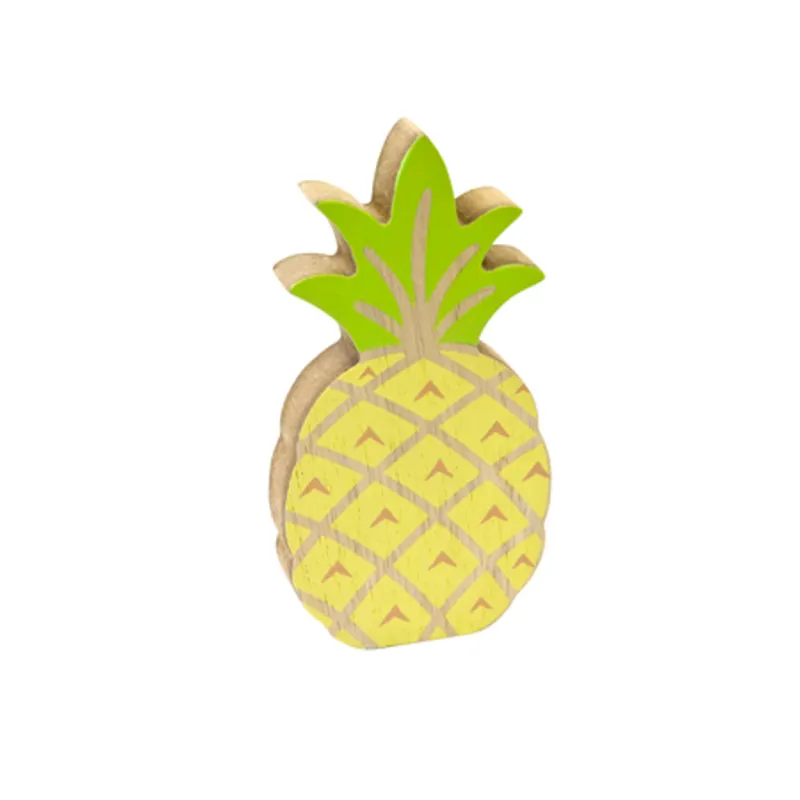 Décoration ananas en bois jaune et vert 12 cm