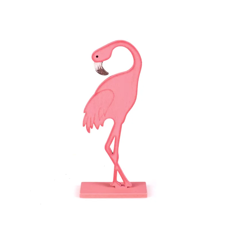 Flamant rose en bois sur socle rose 15 cm