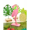 Flamant rose en bois sur socle rose 15 cm