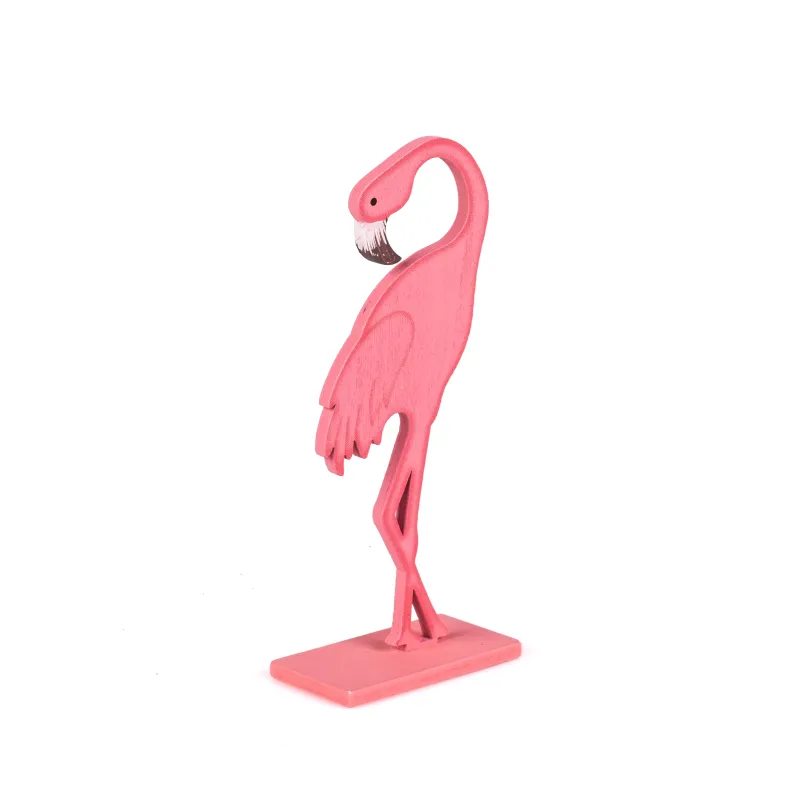 Flamant rose en bois sur socle rose 15 cm