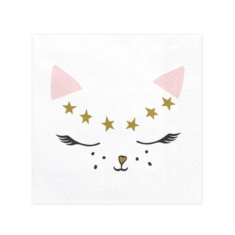 20 Serviettes en papier chaton blanc 33 x 33 cm