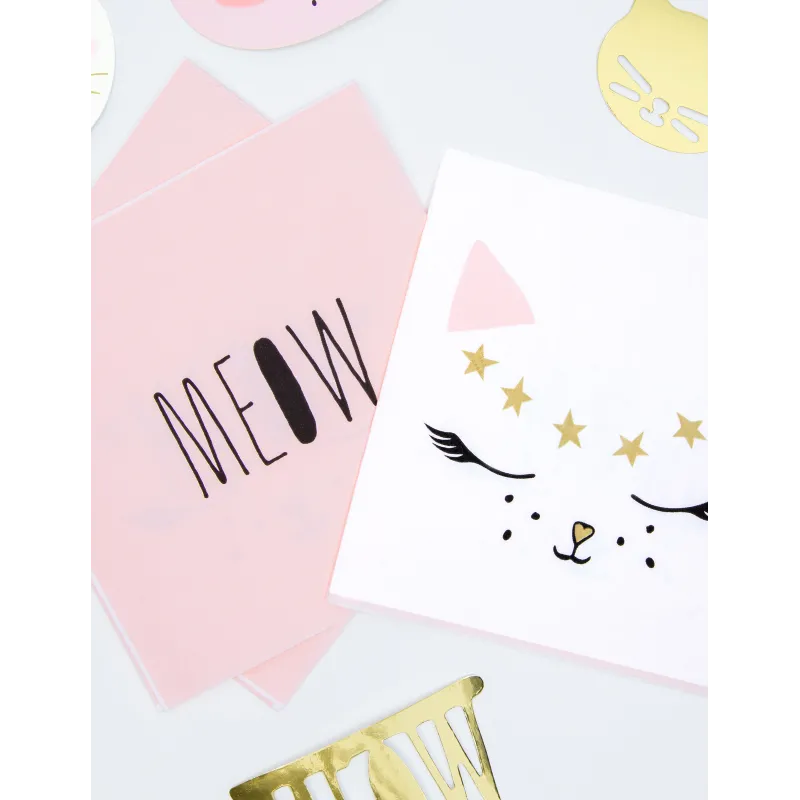 20 Serviettes en papier chaton blanc 33 x 33 cm