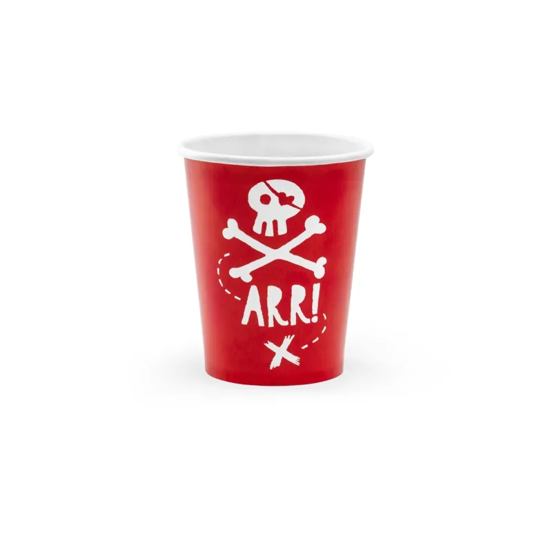 6 Gobelets en carton fête de pirate rouges 220 ml