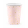6 Gobelets en carton rose pâle et pois dorés 260 ml