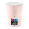 6 Gobelets en carton rose pâle et pois dorés 260 ml