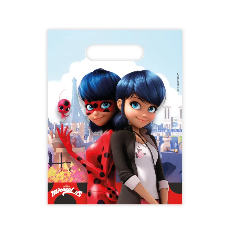 6 Sacs cadeaux Miraculous Ladybug 23 x 16,5 cm