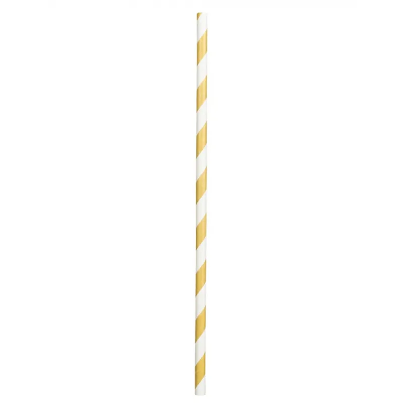 20 Pailles en carton rayées dorées 20 cm