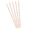 10 Pailles en carton roses rayées doré métallisé 19,5 cm