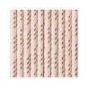 10 Pailles en carton roses rayées doré métallisé 19,5 cm