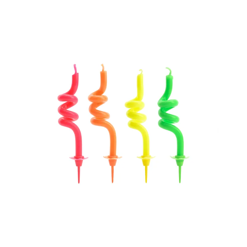 4 Bougies d'anniversaire tourbillons multicolores 8 cm