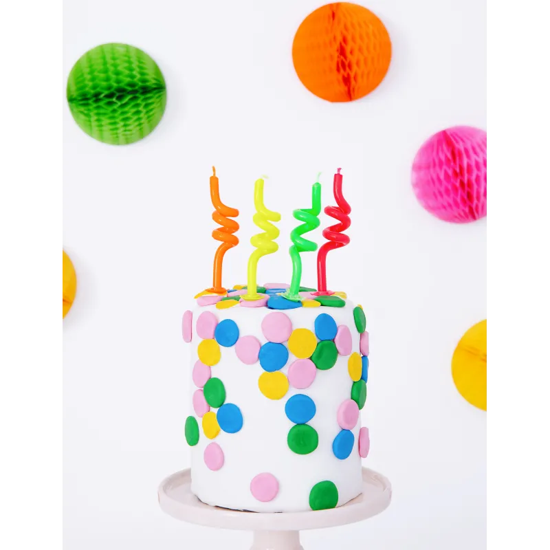 4 Bougies d'anniversaire tourbillons multicolores 8 cm