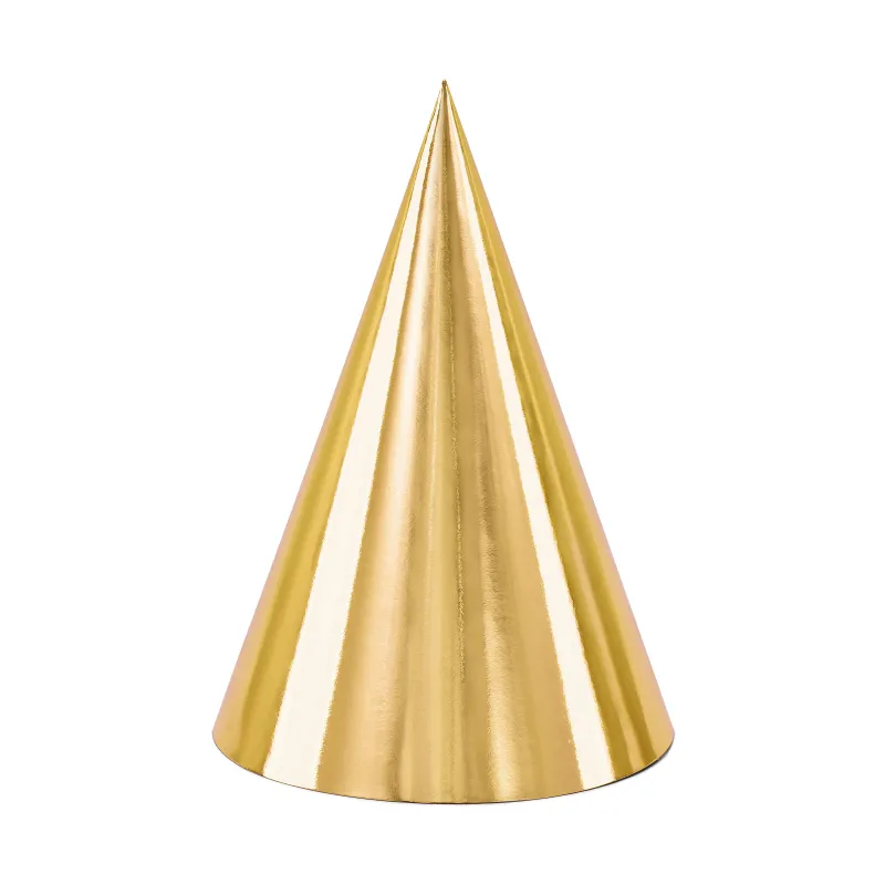 6 Chapeaux de fête en carton dorés 16 cm