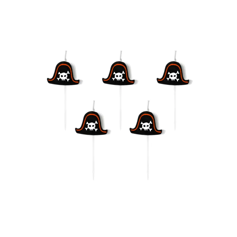5 Bougies d'anniversaire sur pic chapeaux pirates 2 cm