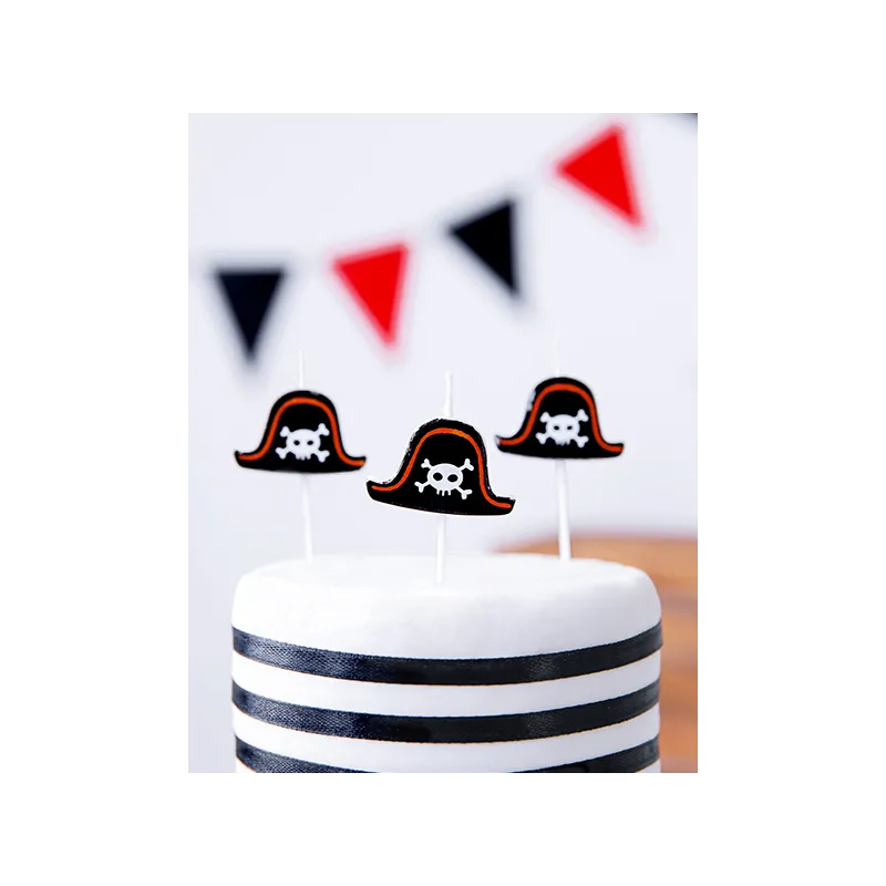 5 Bougies d'anniversaire sur pic chapeaux pirates 2 cm
