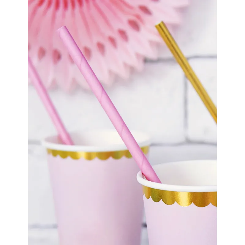 10 Pailles en carton rose clair 19,5 cm
