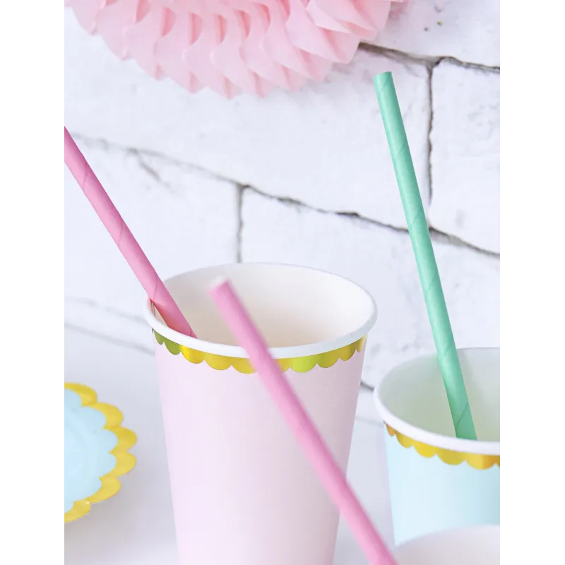 10 Pailles en carton rose clair 19,5 cm