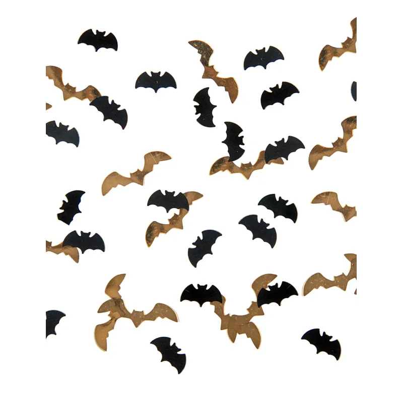 Confettis chauve-souris noir et or 15g 1,7 x 0,7 cm et 2,5 x 0,7 cm