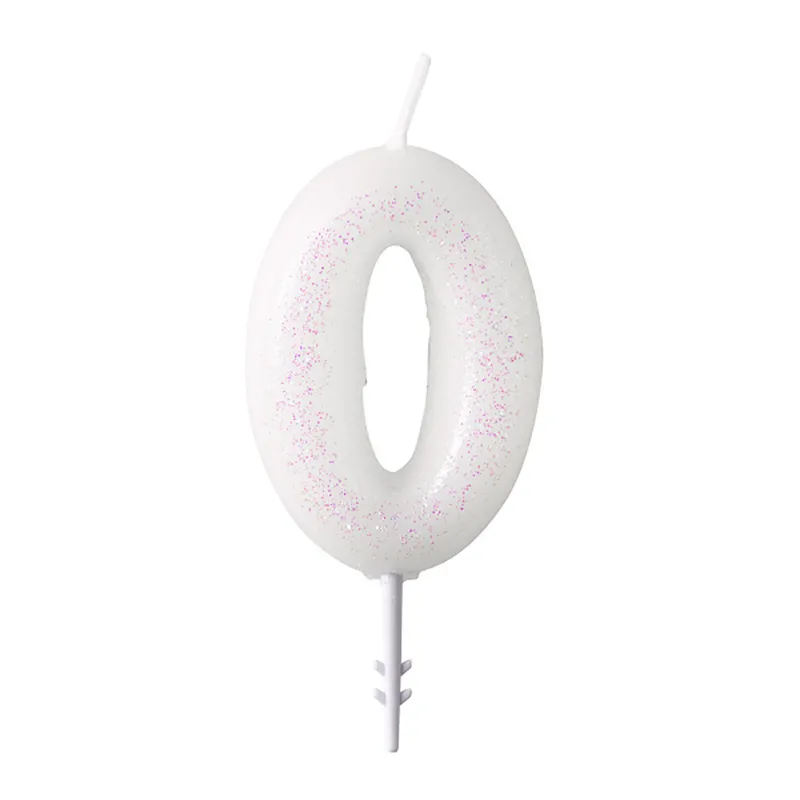 Bougie chiffre blanche à paillettes 6,5 cm