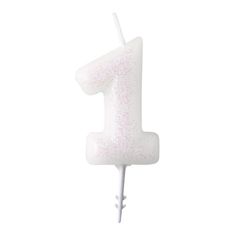 Bougie chiffre blanche à paillettes 6,5 cm
