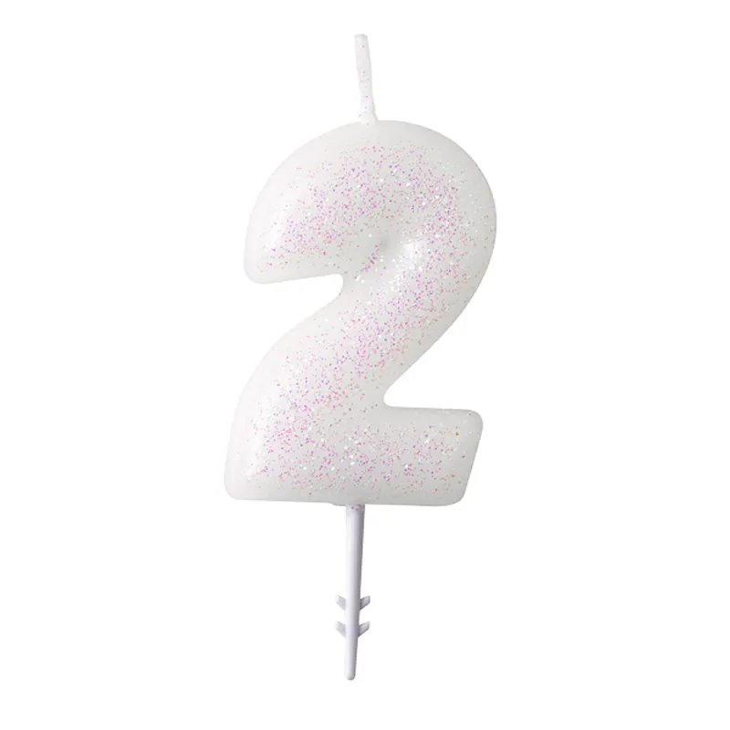 Bougie chiffre blanche à paillettes 6,5 cm