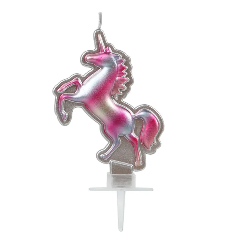 Bougie jolie licorne rose et argent 16 x 9 cm