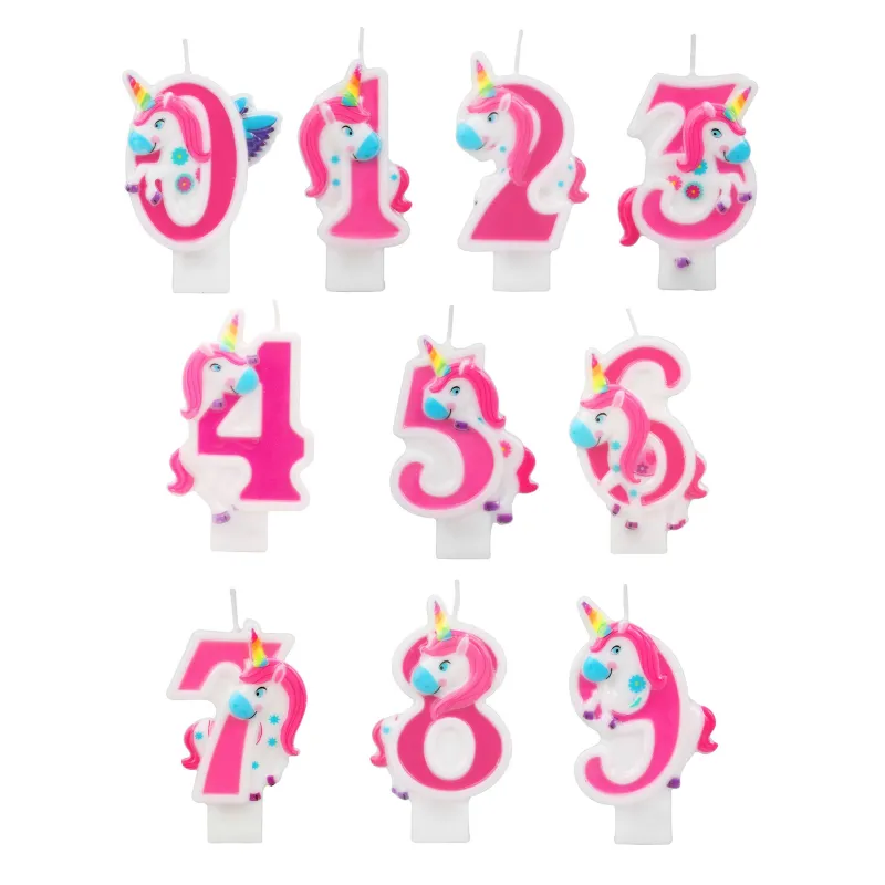 Bougie chiffre rose licorne 14 cm