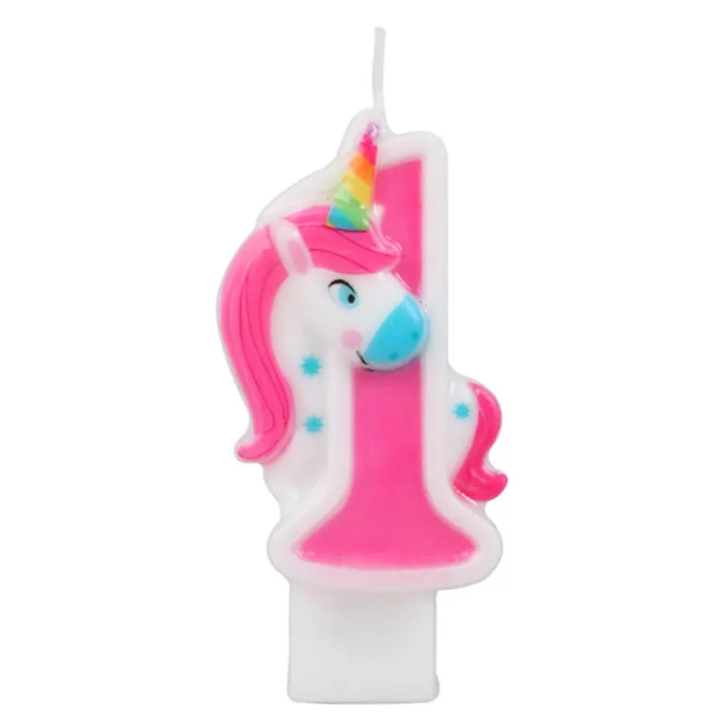 Bougie chiffre rose licorne 14 cm