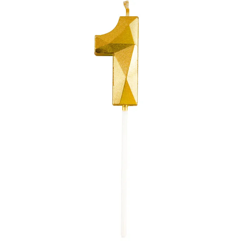 Bougie chiffre dorée effet diamant 5 cm