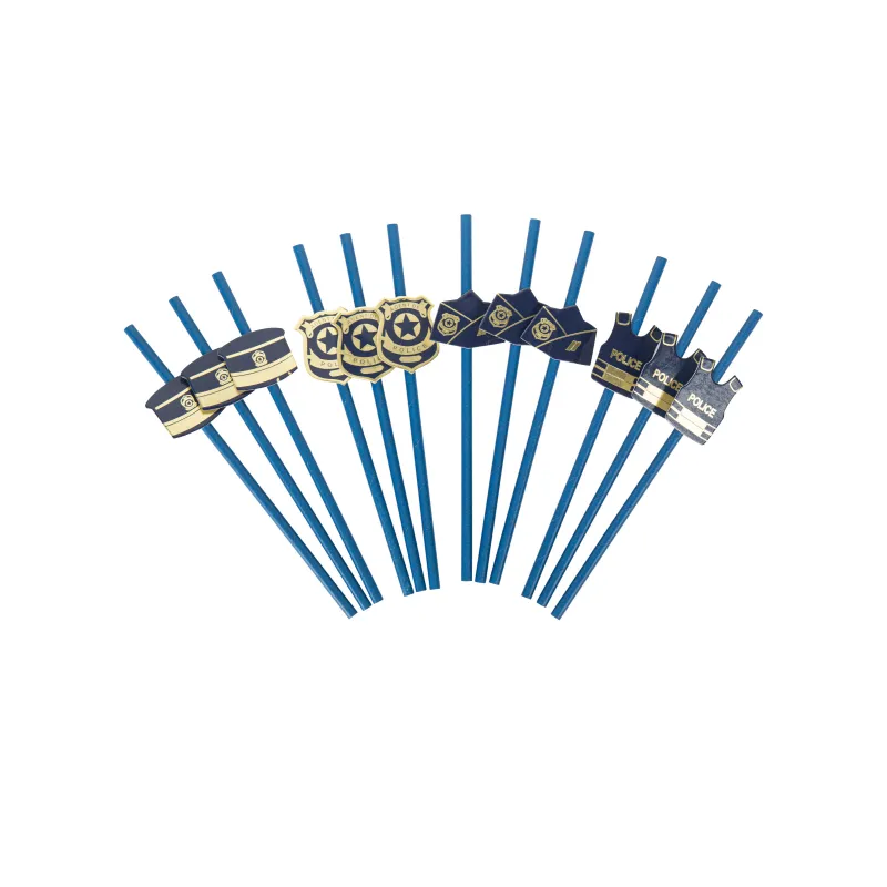 12 Pailles police marine et or 19,5 cm