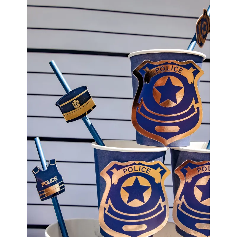 12 Pailles police marine et or 19,5 cm