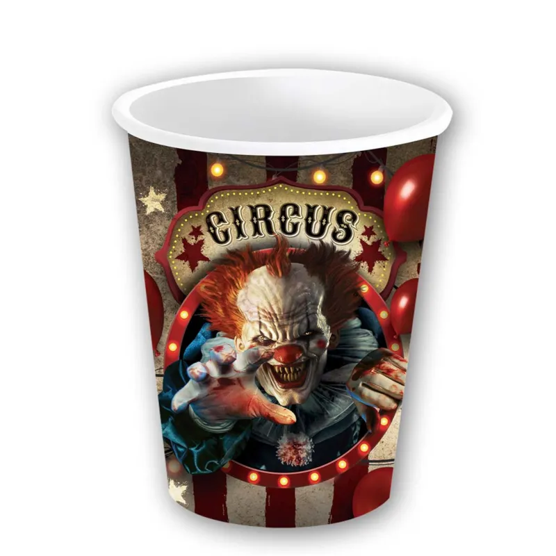 6 Gobelets en carton clown d'Halloween 240 ml