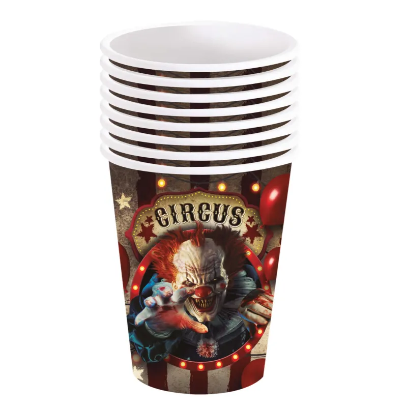 6 Gobelets en carton clown d'Halloween 240 ml