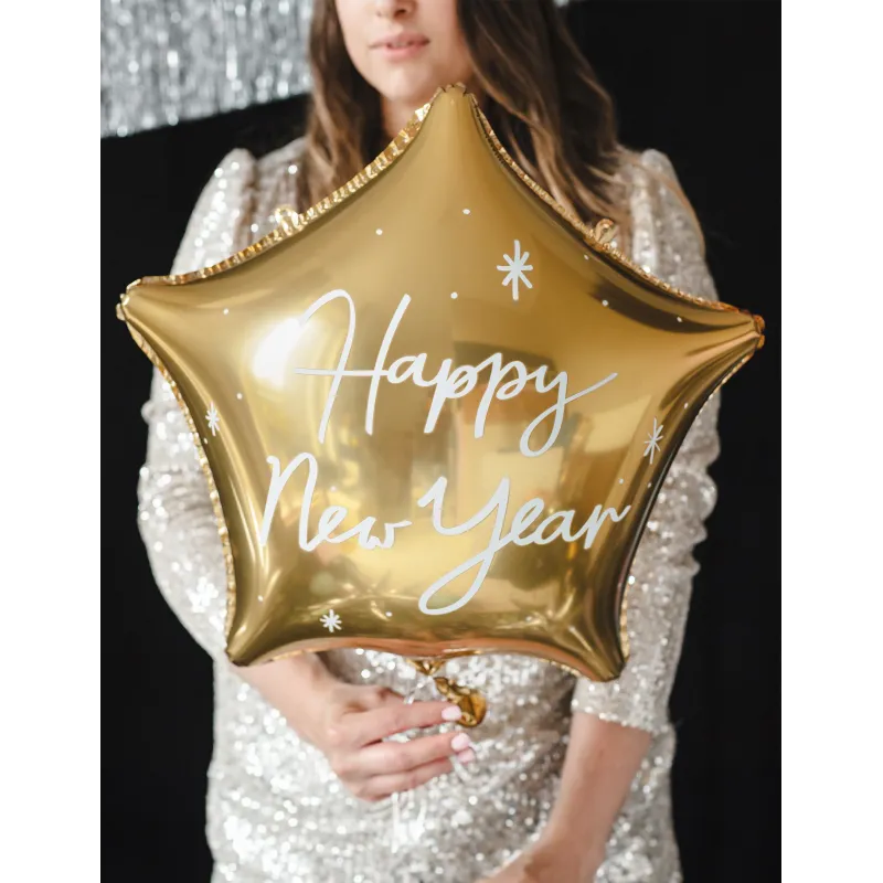 Ballon aluminium étoile dorée Happy New Year 50 cm