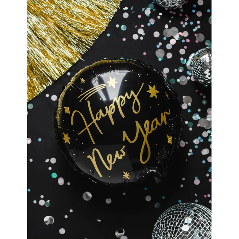 Ballon aluminium noir et or Happy New Year 45 cm