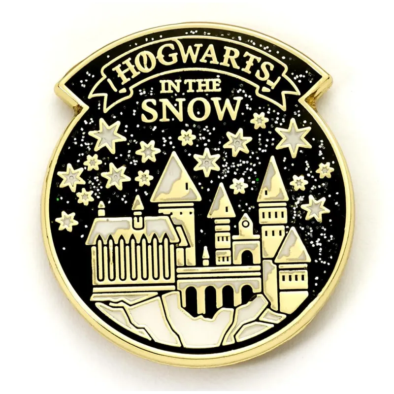 HARRY POTTER - Poudlard sous la Neige - Carte de Voeux avec Pin's