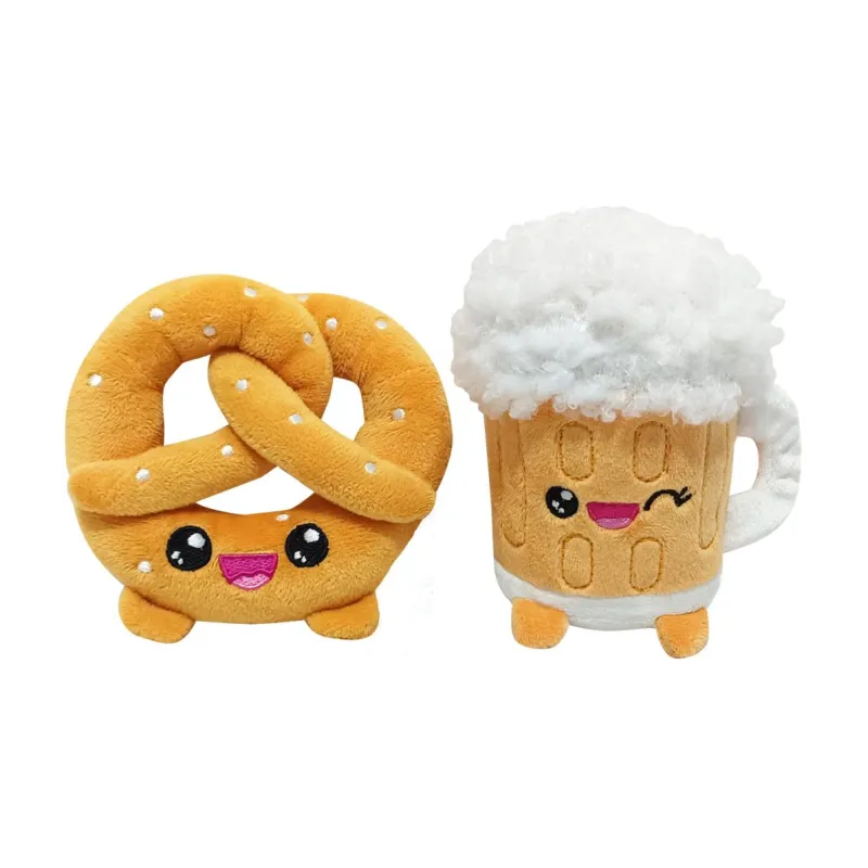 YUMMIES - Bretzel & Bière - 2 Peluche 15cm dans sac en peluche 21x21cm
