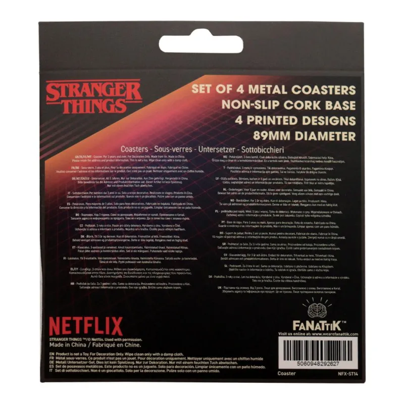 STRANGER THINGS - 4 Dessous de Verres Gravés en Métal