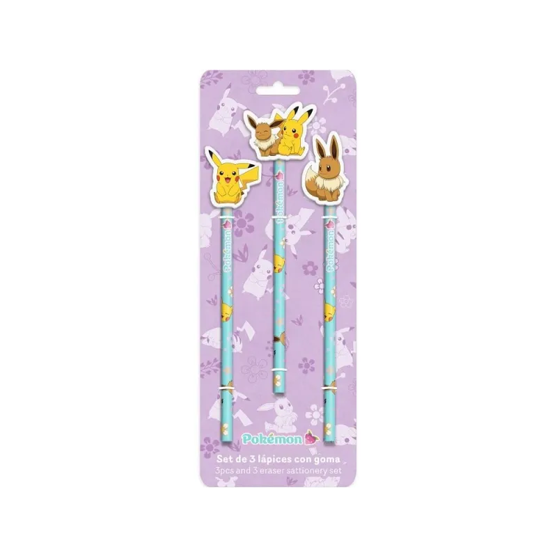 POKEMON - Collection Flower - Set de 3 Crayons avec Topper