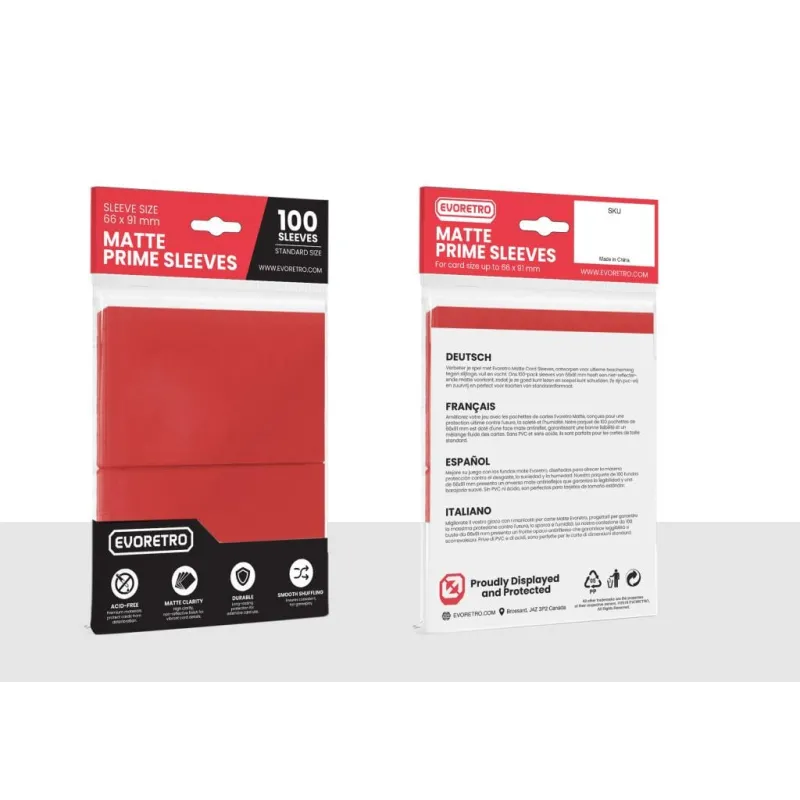 EVORETRO -Pochettes cartes mate Format standard 66x91mm Rouge 100-Pack