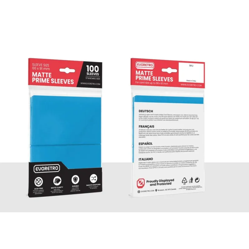 EVORETRO -Pochettes cartes mates F. stand. 66x91mm Bleu Clair 100-Pack