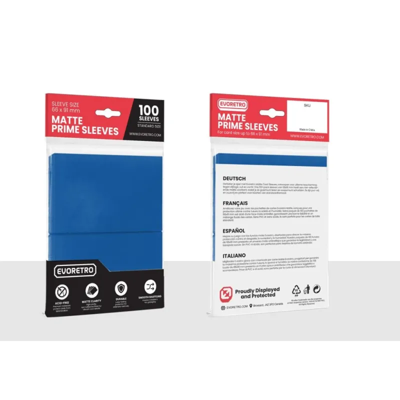 EVORETRO -Pochettes cartes mates F. stand. 66x91mm Bleu Petro 100-Pack