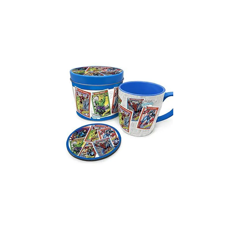 MARVEL - Retro "Cartes Collectors" - Box métal, mug & sous verre