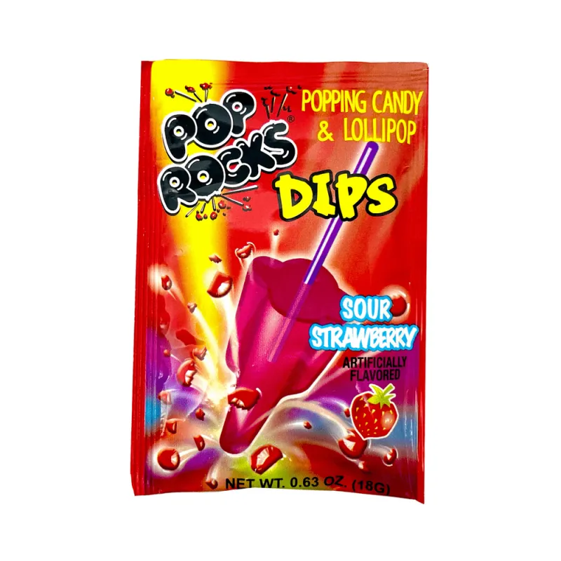 Pop Rocks Dips Popping Candy With Lollipop Sour Strawberry