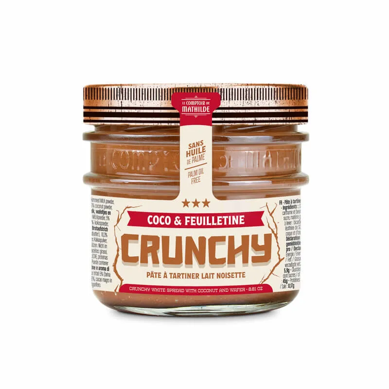 Crunchy Lait Noisette Coco et Feuilletine - Pâte à Tartiner - 250g