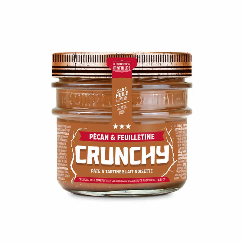 Crunchy Lait Noisette Pécan et Feuilletine - Pâte à Tartiner - 250g