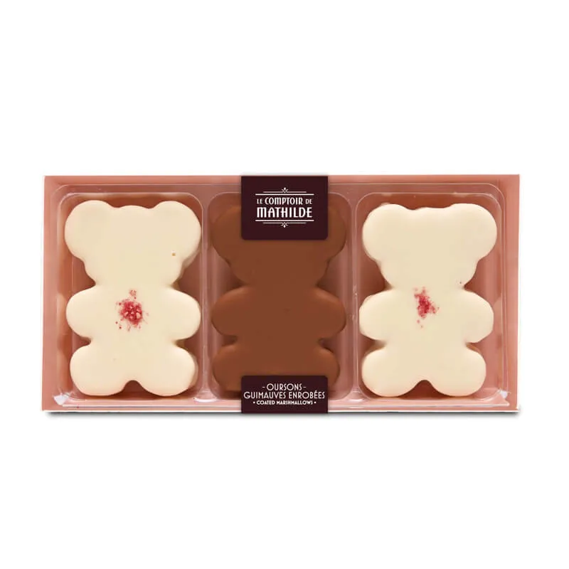 Coffret 3 Oursons Guimauves Chocolat Lait & Blanc Framboise - 90g