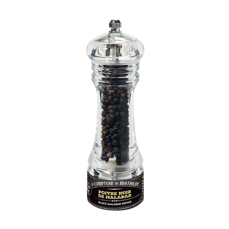 Poivre Noir Côte de Malabar d'Inde - Mini Moulin - 20g